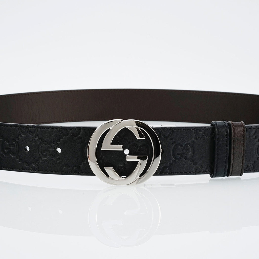 Gucci Reversible Leather Belt with Silver Buckle