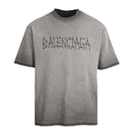 BALENCIAGA Washed Mud-Dyed Geometric Double-B Distressed Short-Sleeve T-Shirt