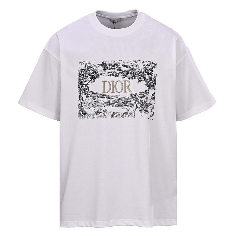 DIOR Short-Sleeve T-Shirt with Front Floral Puffy-Print Letter Logo