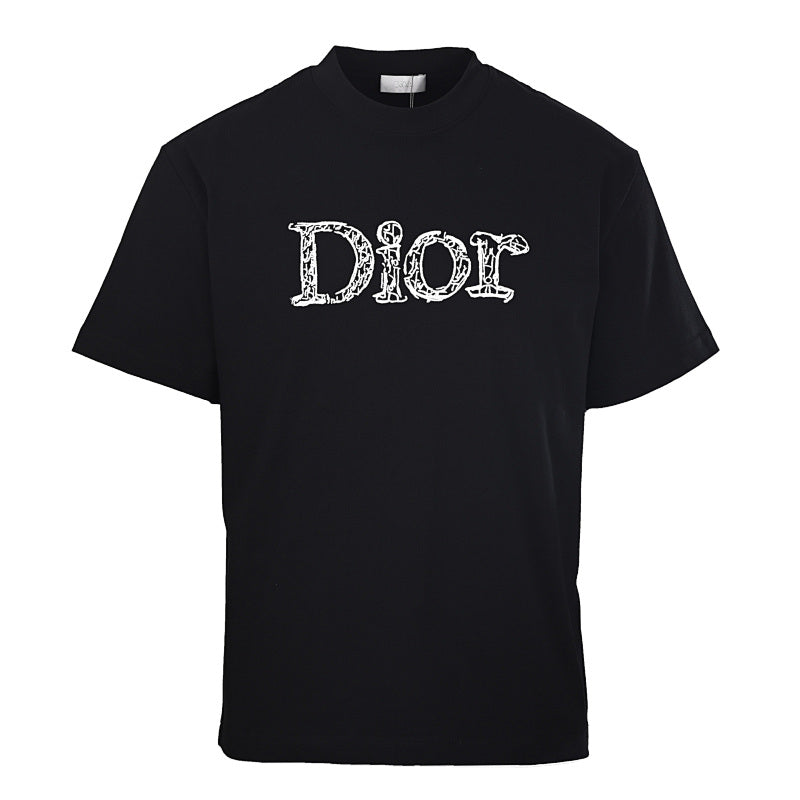 DIOR 3D Sketch-Style Letter Embroidery Short-Sleeve T-Shirt