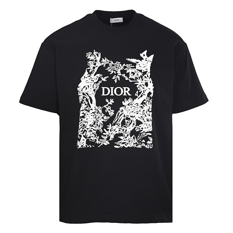 DIOR Floral and Bird Silhouette Print Short-Sleeve T-Shirt