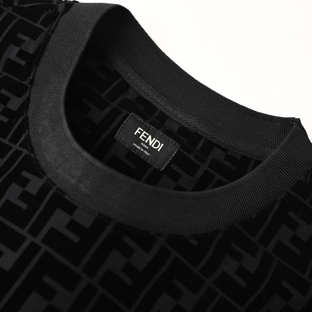 Fendi FF Monogram Velvet-Jacquard T-Shirt — Black