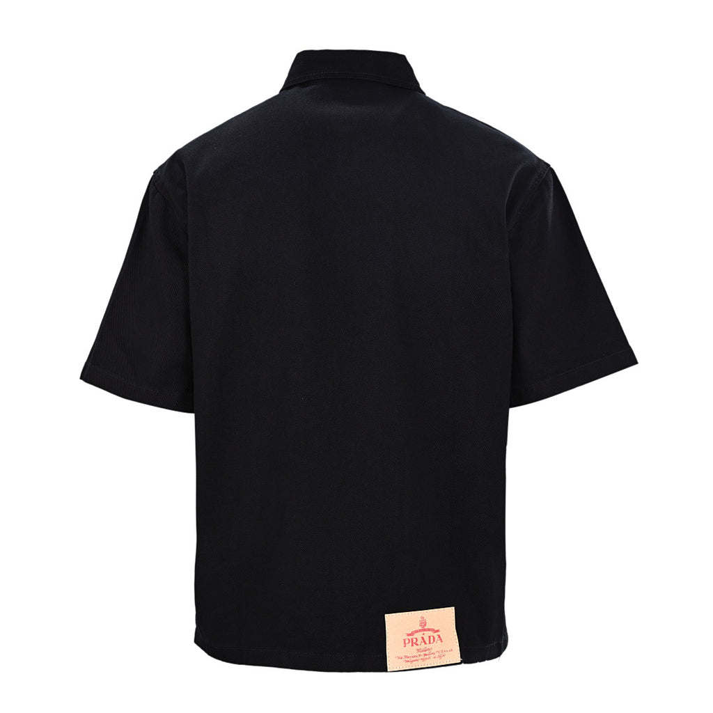 PRADA Logo Short-Sleeve Denim Shirt