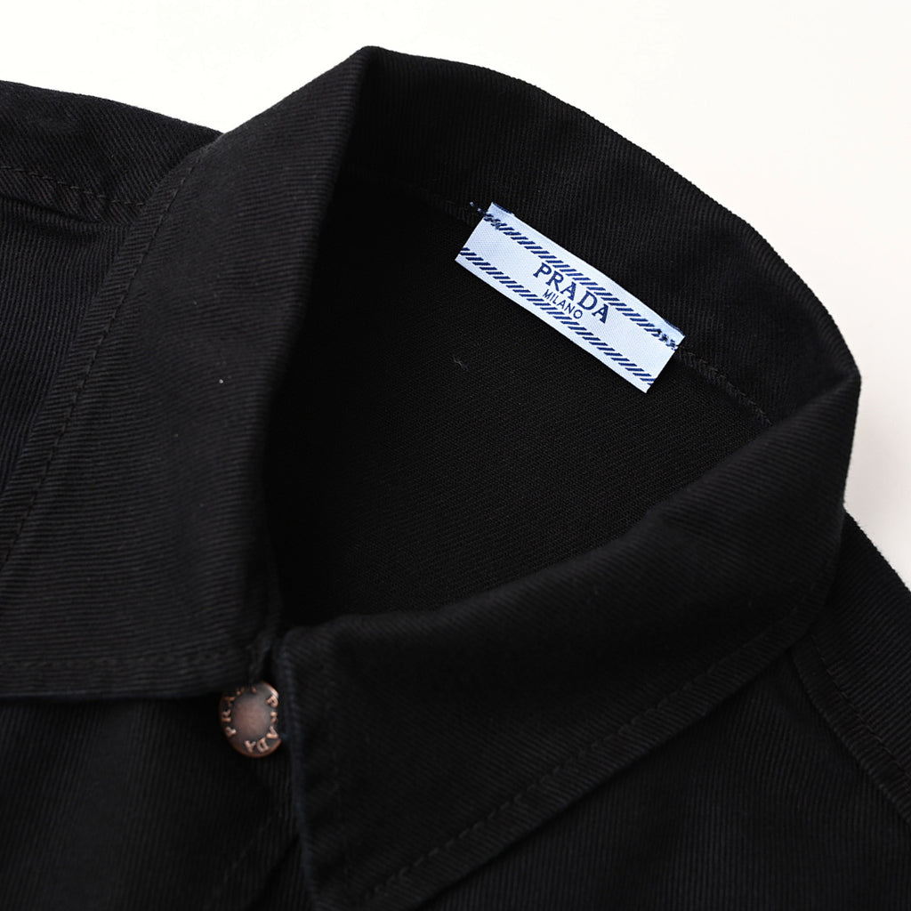 PRADA Logo Short-Sleeve Denim Shirt