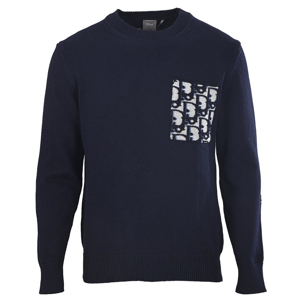 DIOR CD All-Over Jacquard Cotton Knit Crew-Neck Sweater