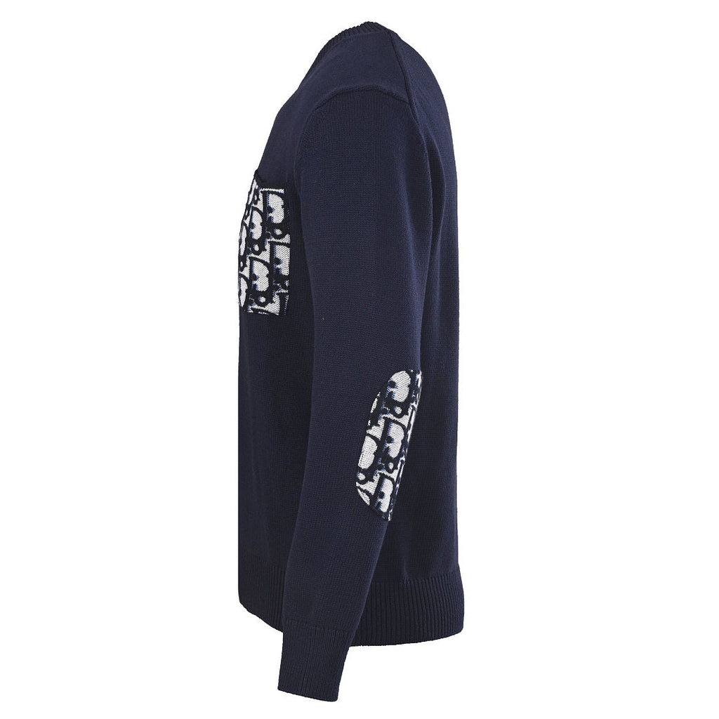 DIOR CD All-Over Jacquard Cotton Knit Crew-Neck Sweater