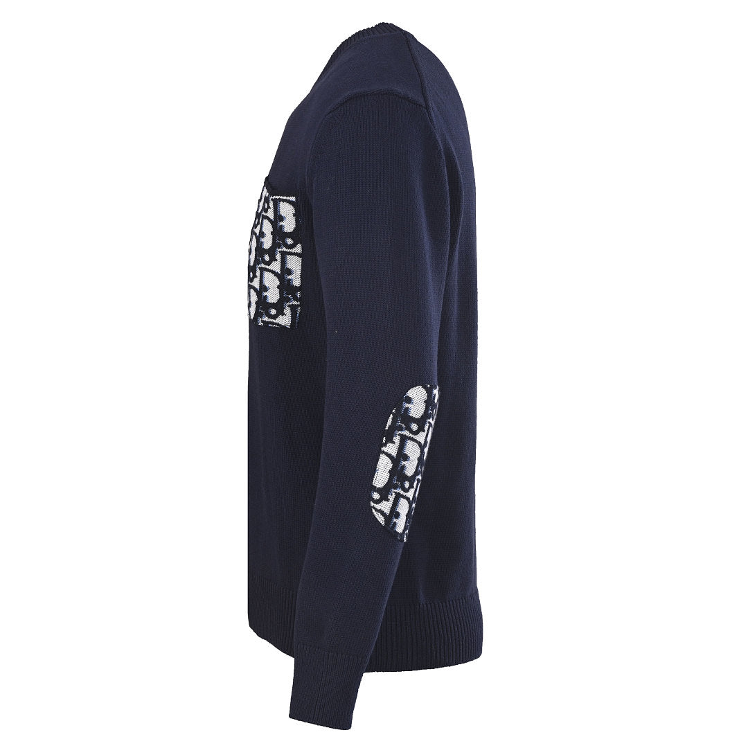 DIOR CD All-Over Jacquard Cotton Knit Crew-Neck Sweater