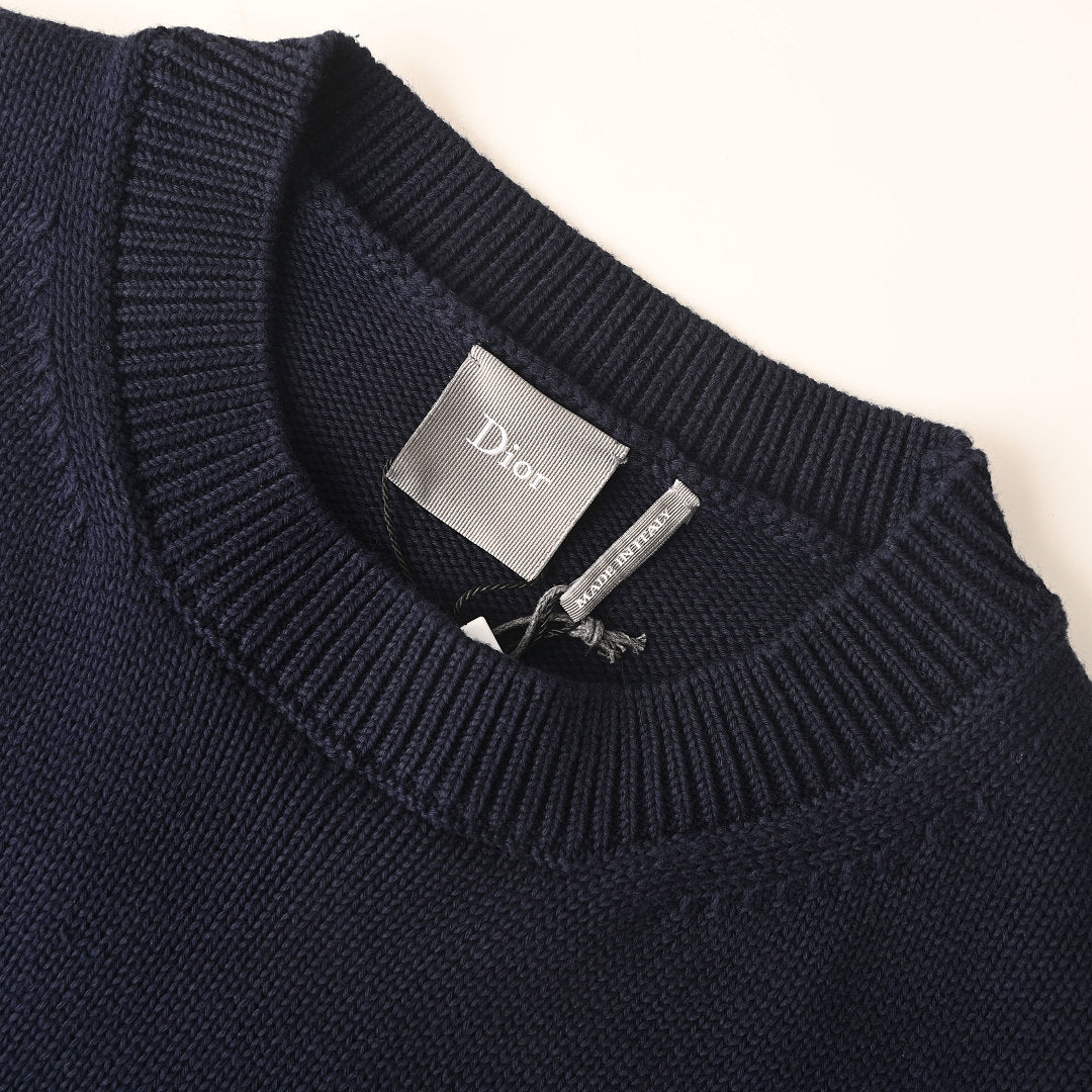 DIOR CD All-Over Jacquard Cotton Knit Crew-Neck Sweater