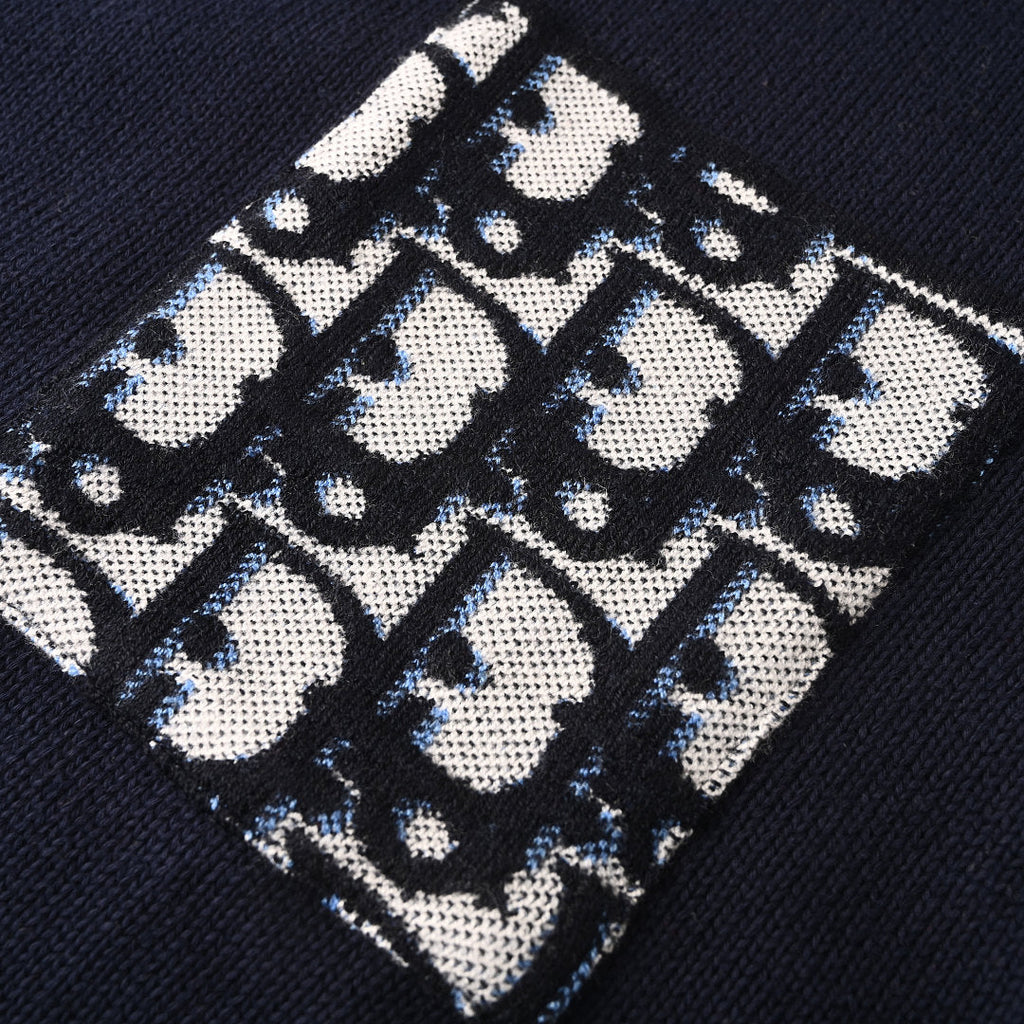 DIOR CD All-Over Jacquard Cotton Knit Crew-Neck Sweater