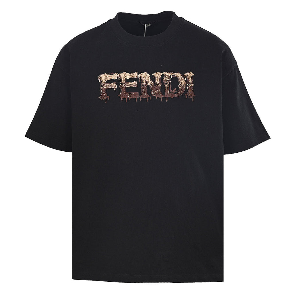 Fendi Roma Beaded & Embroidered Logo T-Shirt — black