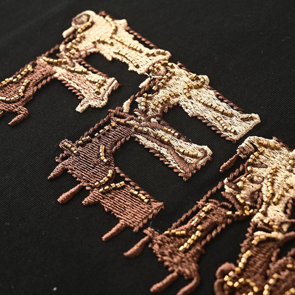 Fendi Roma Beaded & Embroidered Logo T-Shirt — black