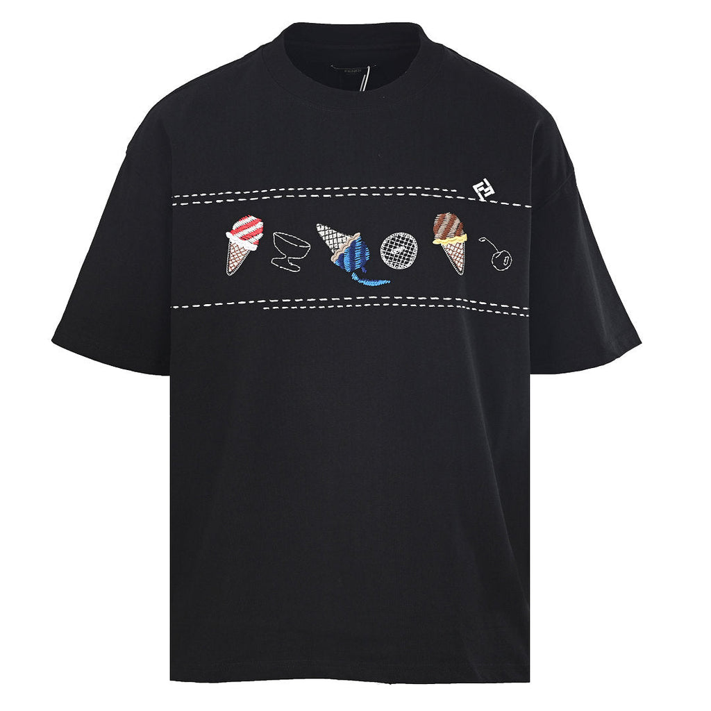 Fendi Roma Gelato Embroidered T-Shirt — Black