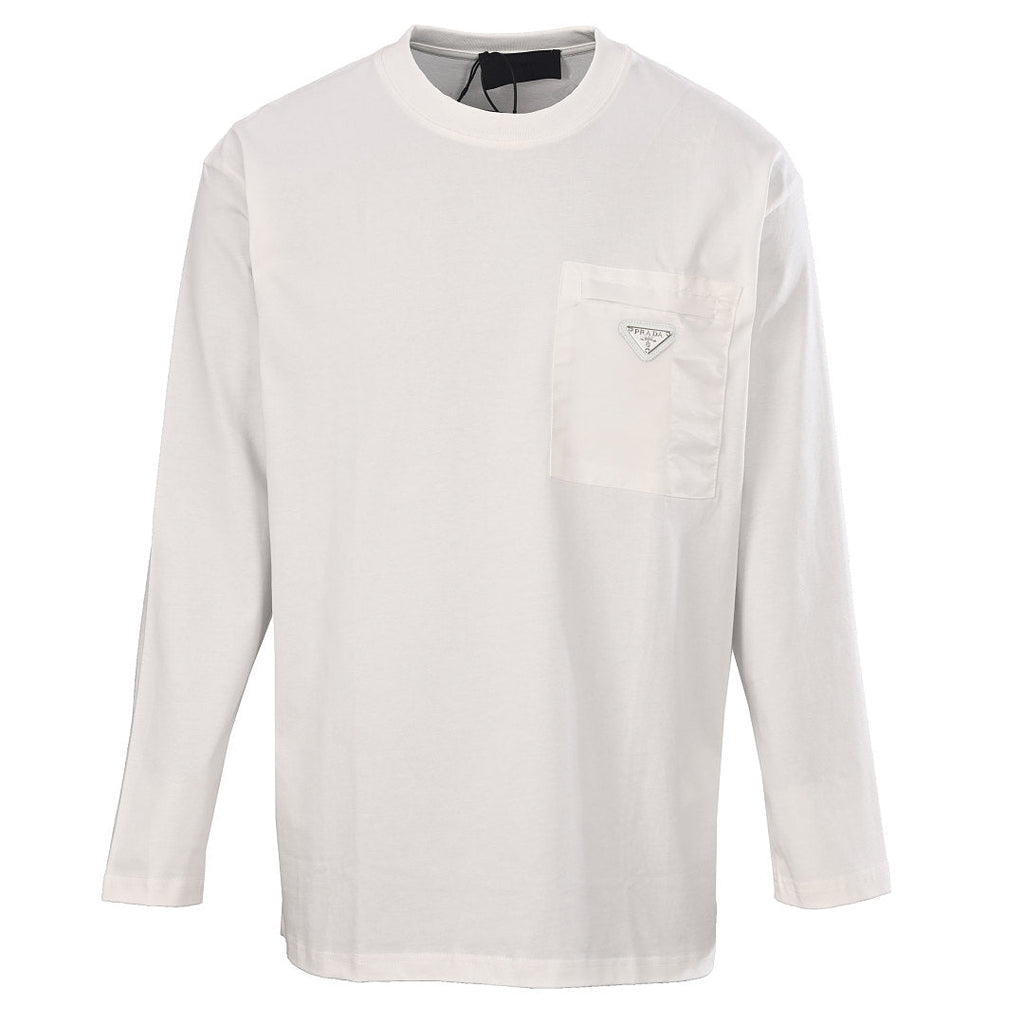 Prada Long-Sleeve T-Shirt with Re-Nylon Chest Pocket and Triangle Logo