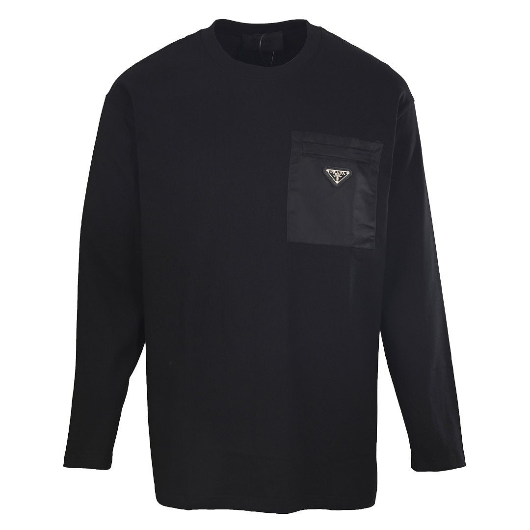 Prada Long-Sleeve T-Shirt with Re-Nylon Chest Pocket and Triangle Logo