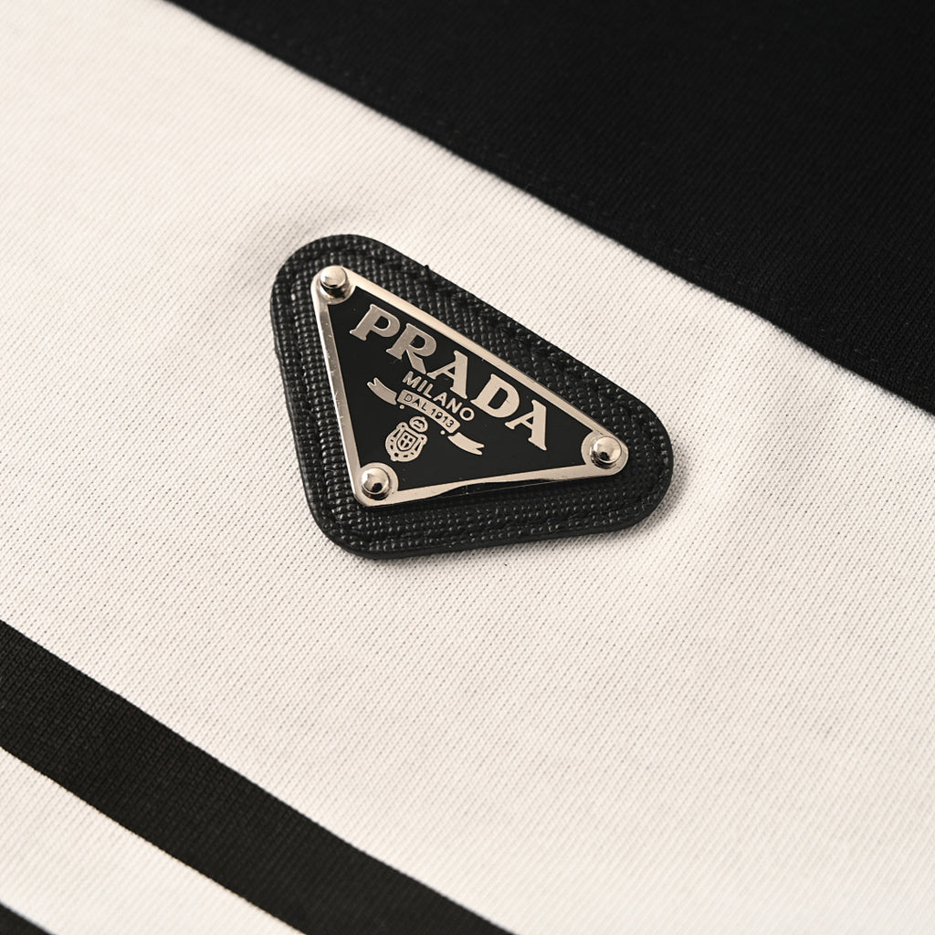Prada Striped Panel T-Shirt with Triangle Logo