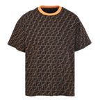 Fendi Roma All-Over FF Monogram T-Shirt — Brown / Orange Collar
