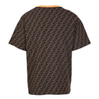 Fendi Roma All-Over FF Monogram T-Shirt — Brown / Orange Collar