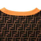 Fendi Roma All-Over FF Monogram T-Shirt — Brown / Orange Collar