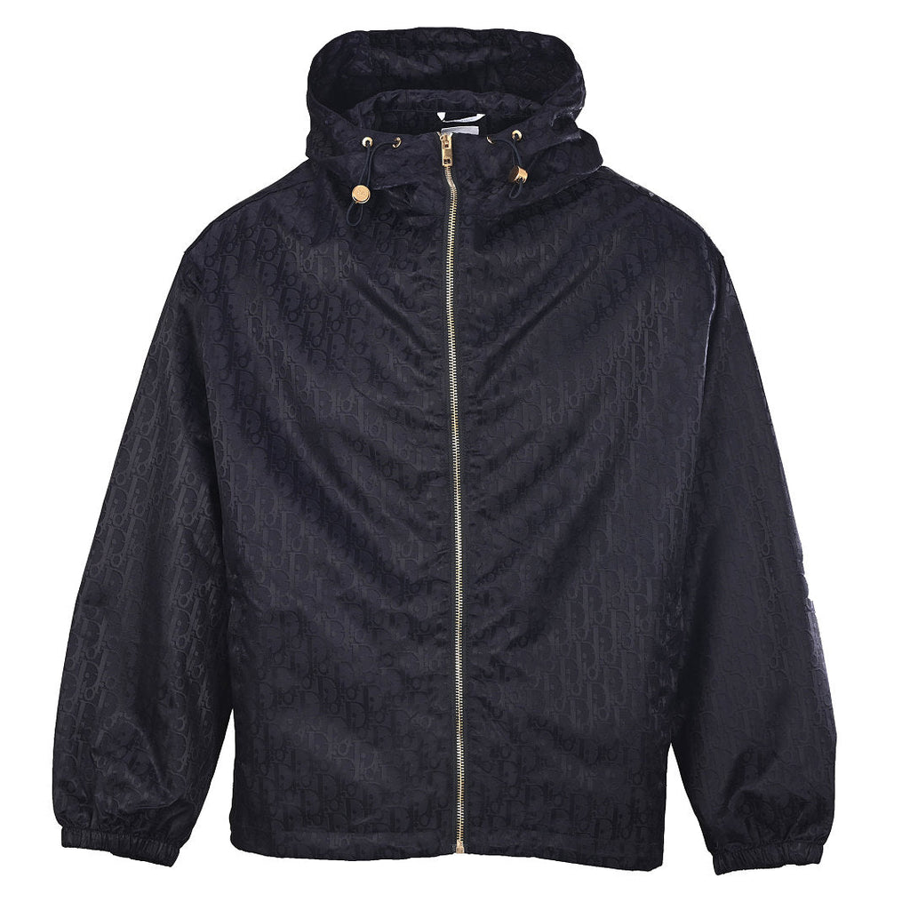DIOR CD Oblique Tonal Jacquard Hooded Zip Jacket in Black