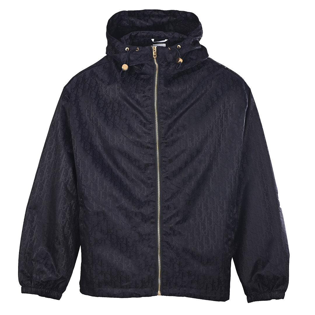 DIOR CD Oblique Tonal Jacquard Hooded Zip Jacket in Black