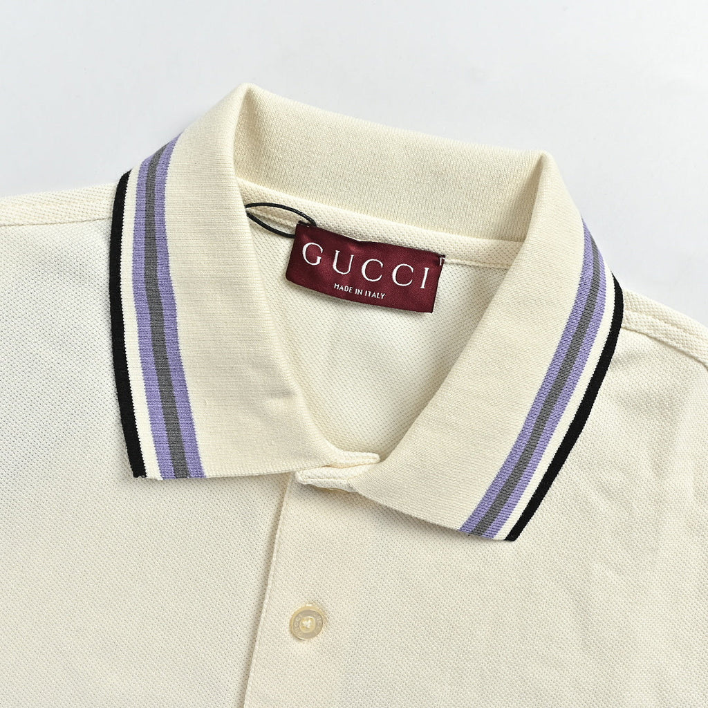 Gucci 2026 Striped Collar Piqué Polo — Ivory | Made in Italy
