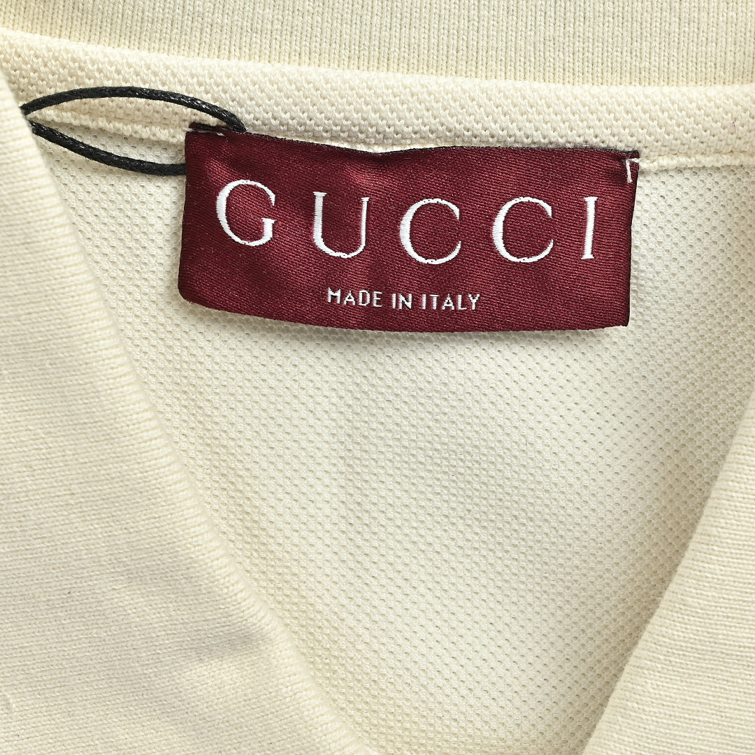 Gucci 2026 Striped Collar Piqué Polo — Ivory | Made in Italy