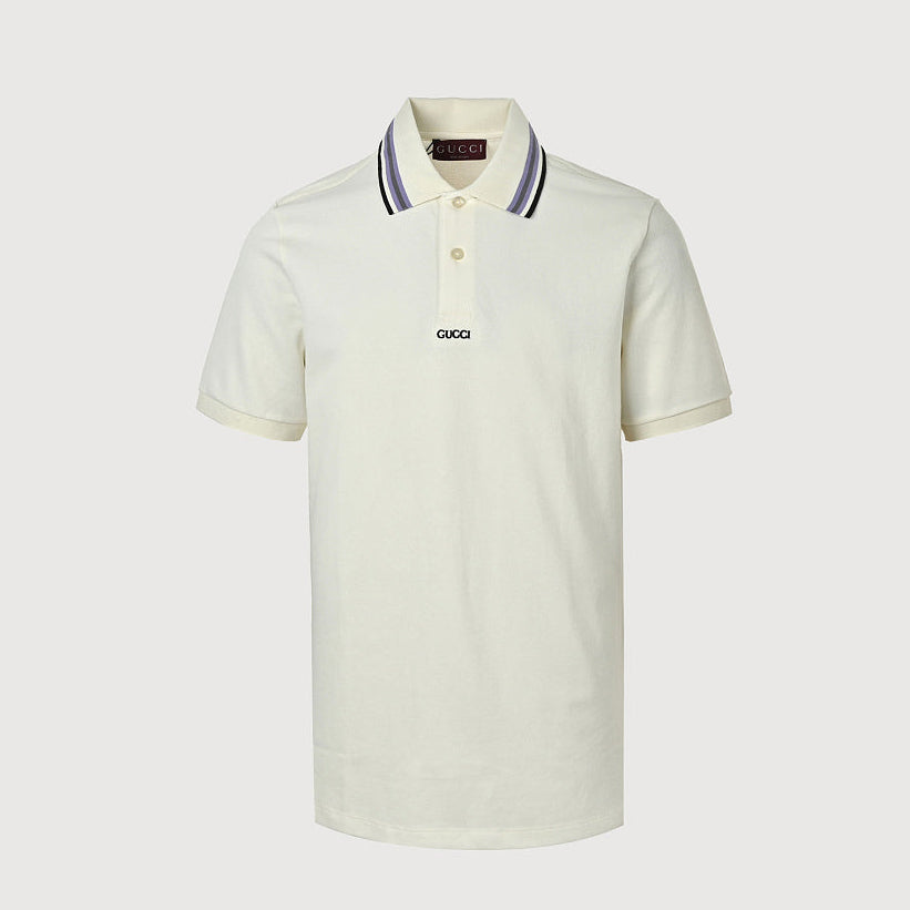 Gucci 2026 Striped Collar Piqué Polo — Ivory | Made in Italy