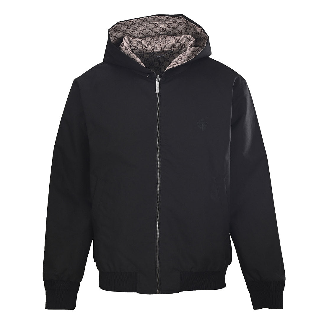 Gucci GG Supreme Reversible Hooded Zip Jacket in Black Canvas