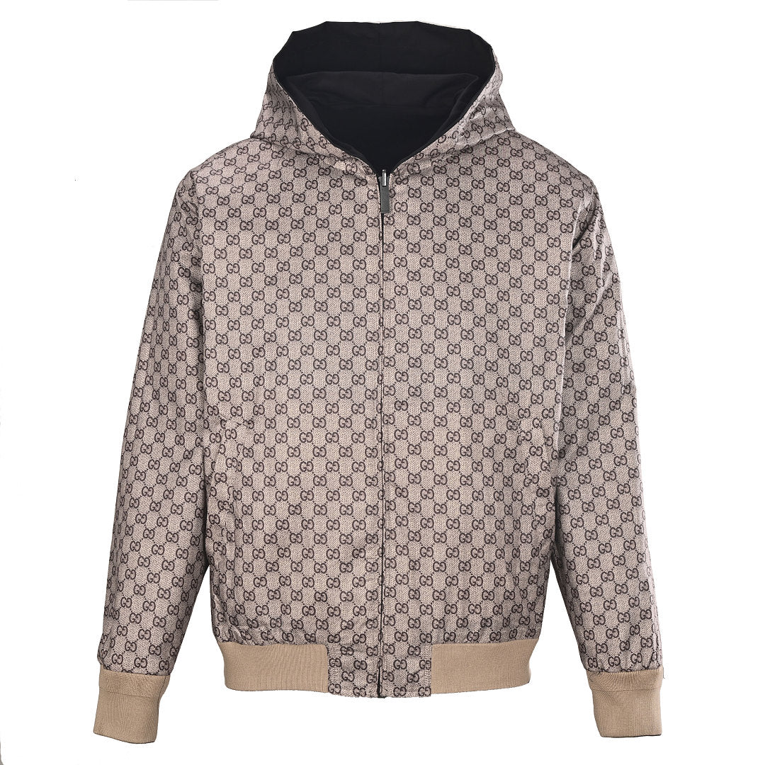 Gucci GG Supreme Reversible Hooded Zip Jacket in Black Canvas