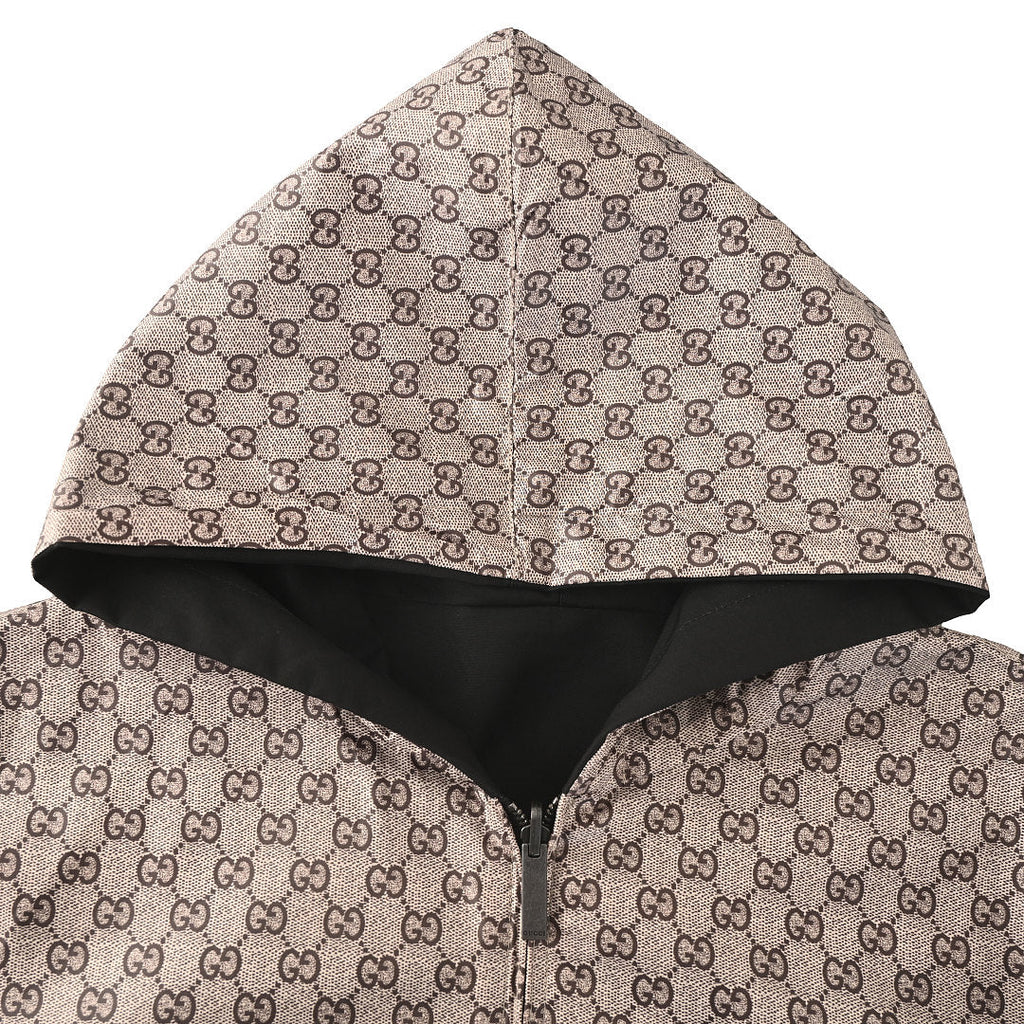 Gucci GG Supreme Reversible Hooded Zip Jacket in Black Canvas