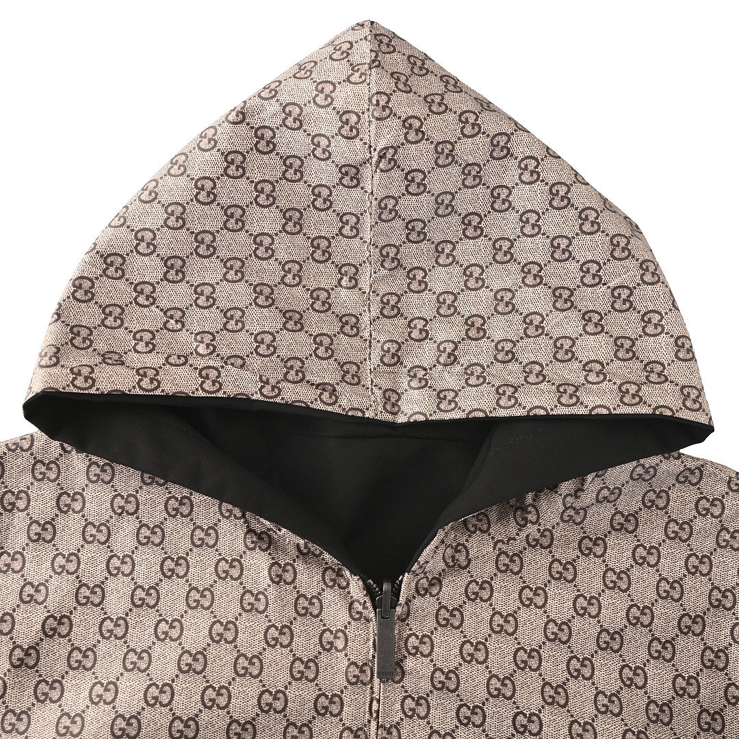 Gucci GG Supreme Reversible Hooded Zip Jacket in Black Canvas