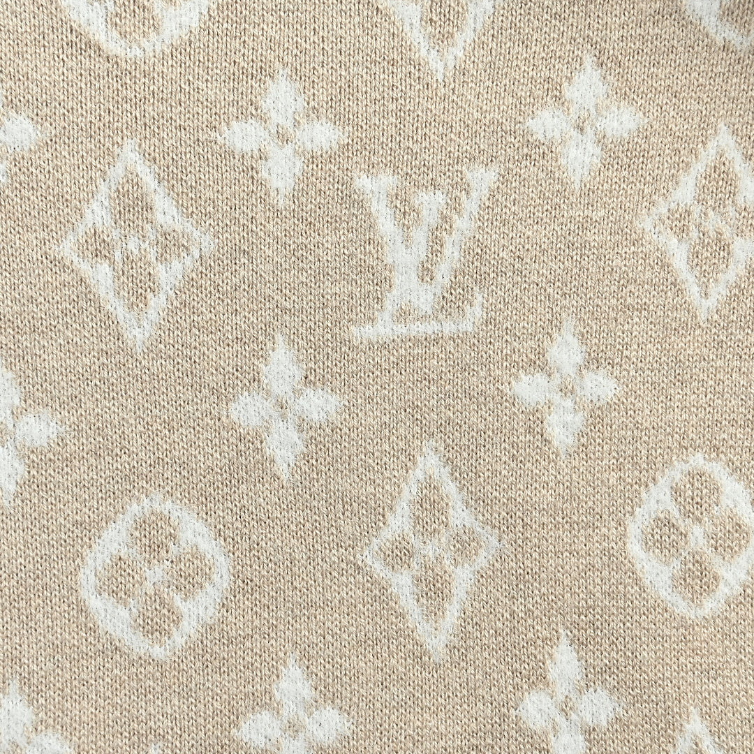 LOUIS VUITTON Oatmeal Monogram Jacquard Quarter-Zip Knit Sweater