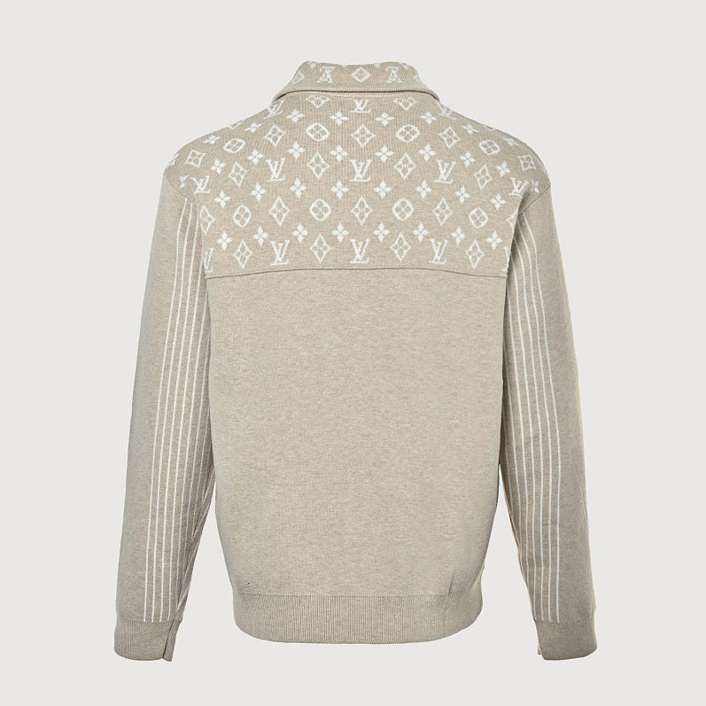LOUIS VUITTON Oatmeal Monogram Jacquard Quarter-Zip Knit Sweater
