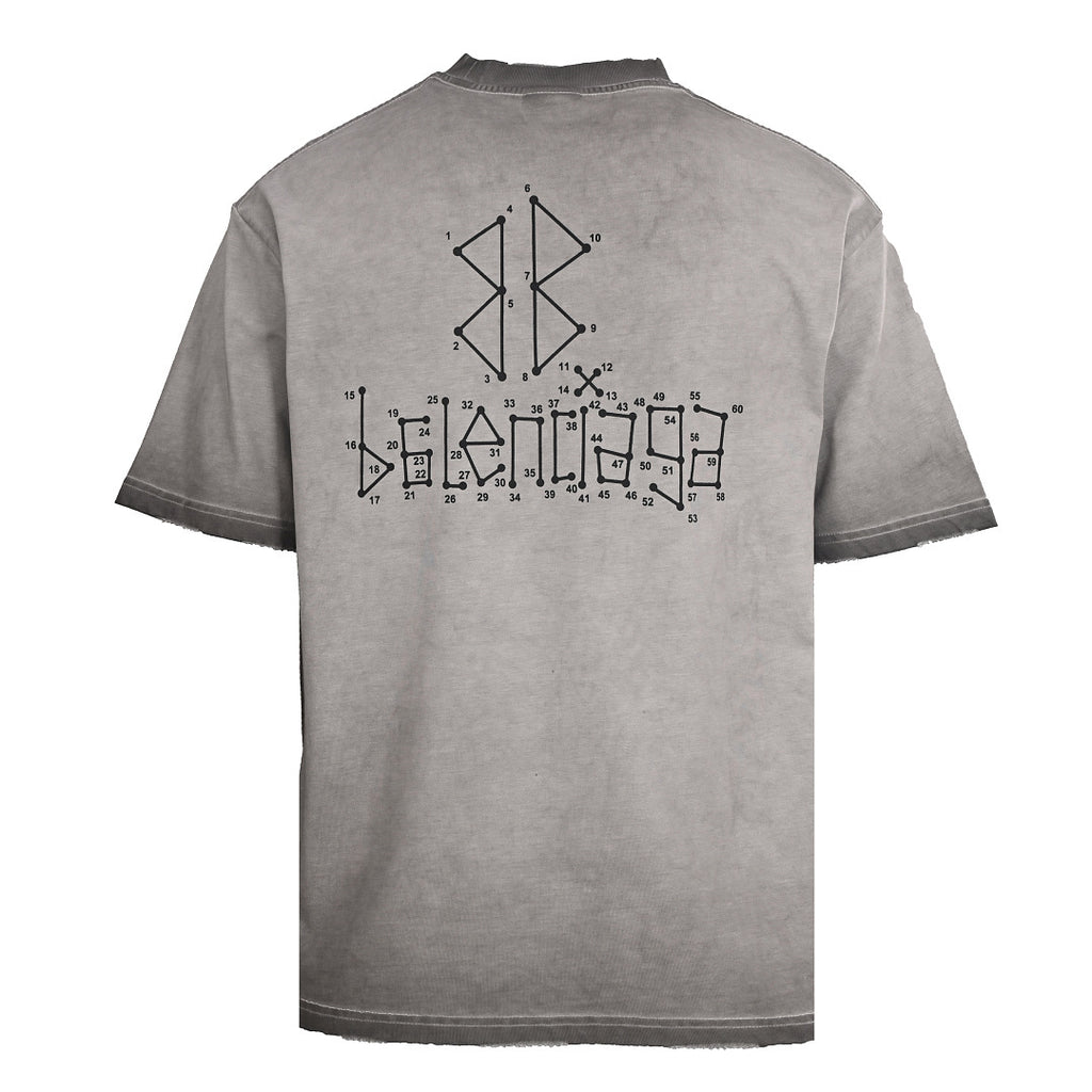 BALENCIAGA Washed Mud-Dyed Geometric Double-B Distressed Short-Sleeve T-Shirt