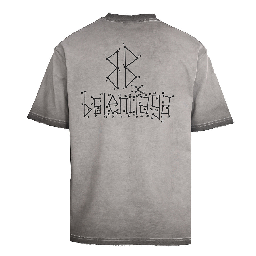 BALENCIAGA Washed Mud-Dyed Geometric Double-B Distressed Short-Sleeve T-Shirt