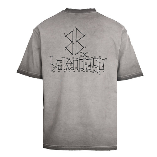 BALENCIAGA Washed Mud-Dyed Geometric Double-B Distressed Short-Sleeve T-Shirt