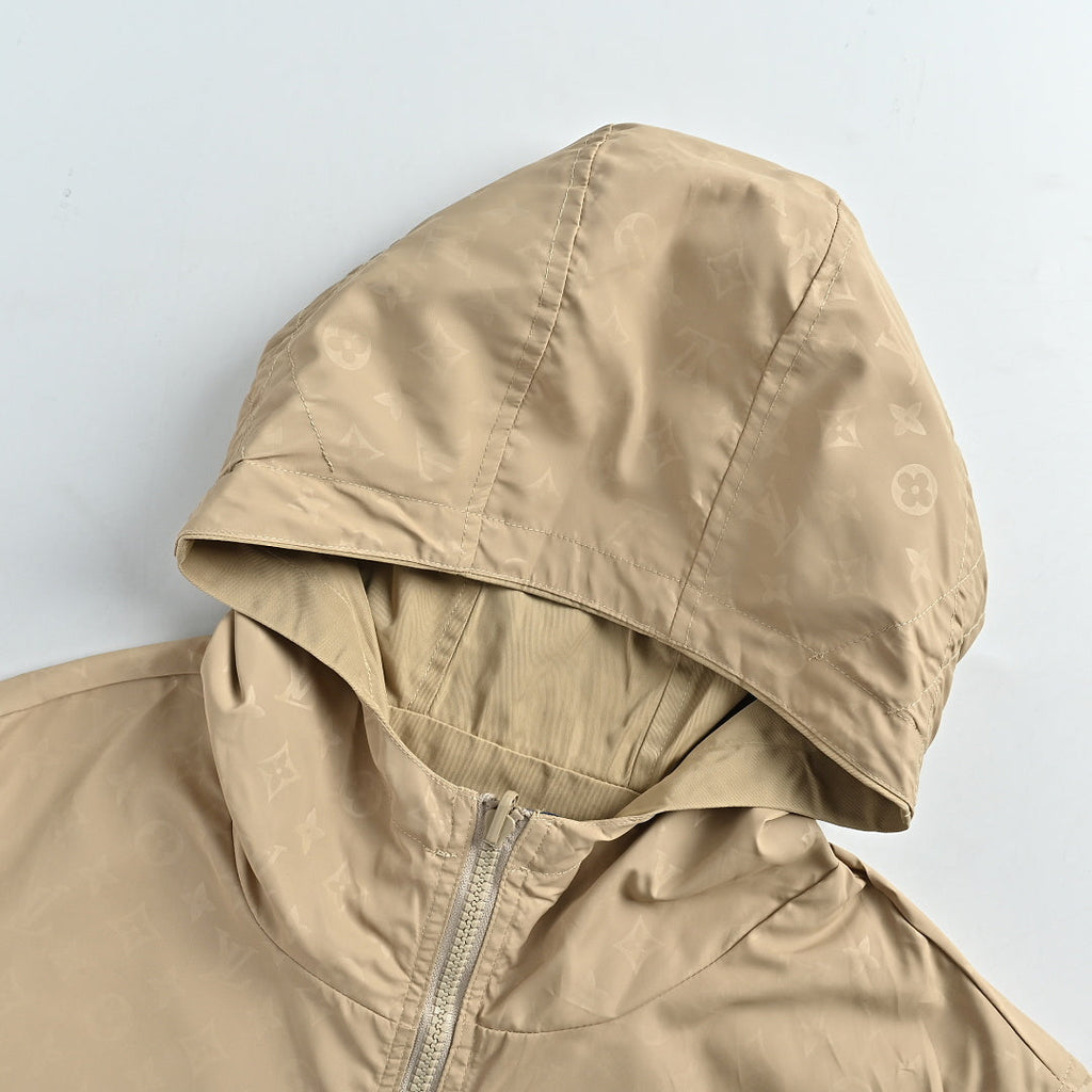 LOUIS VUITTON Khaki Monogram Embossed Hooded Windbreaker
