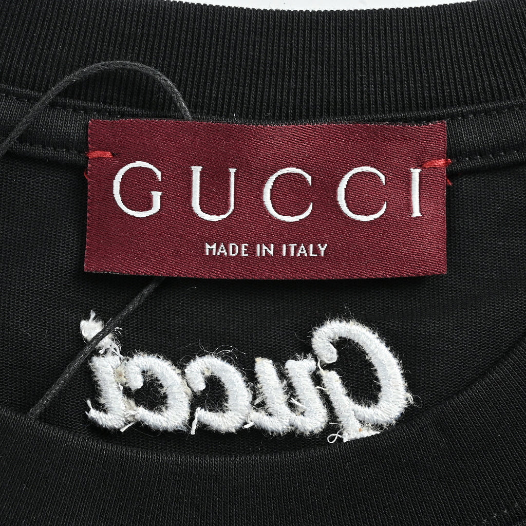 Gucci 2026 Dual-Logo Embroidered T-Shirt — Black | Made in Italy