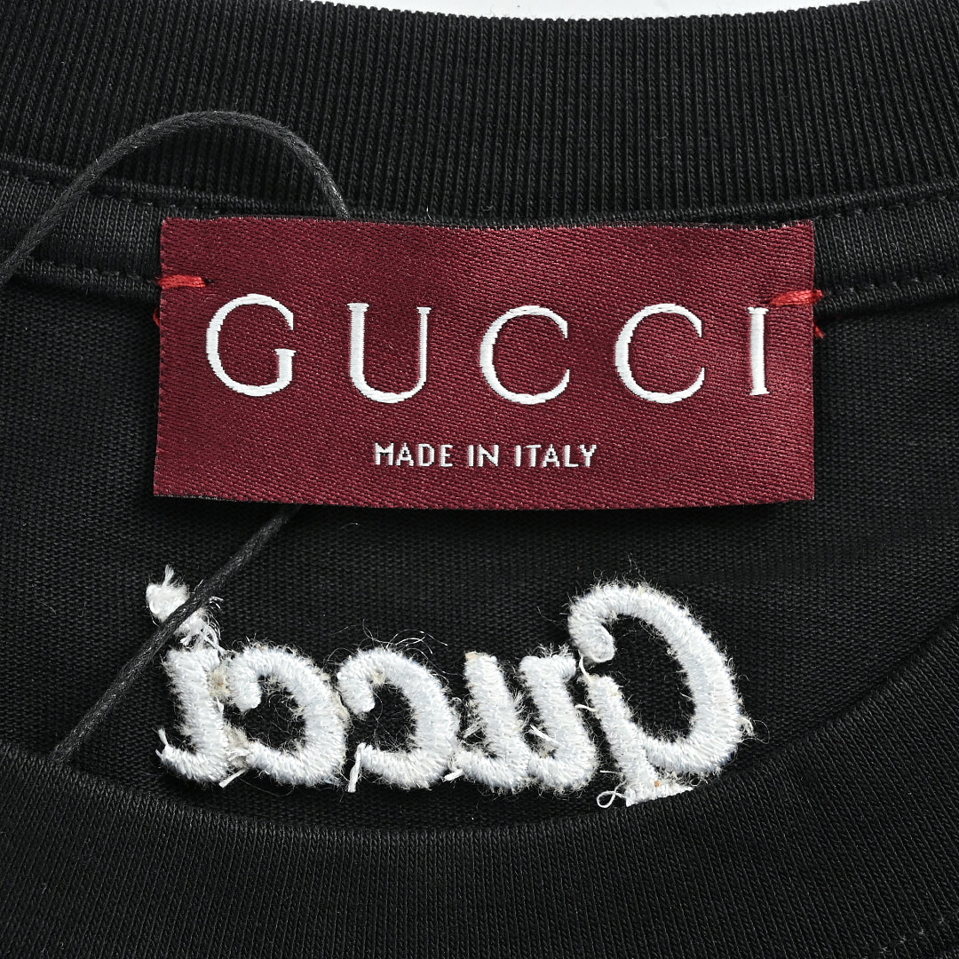 Gucci 2026 Dual-Logo Embroidered T-Shirt — Black | Made in Italy