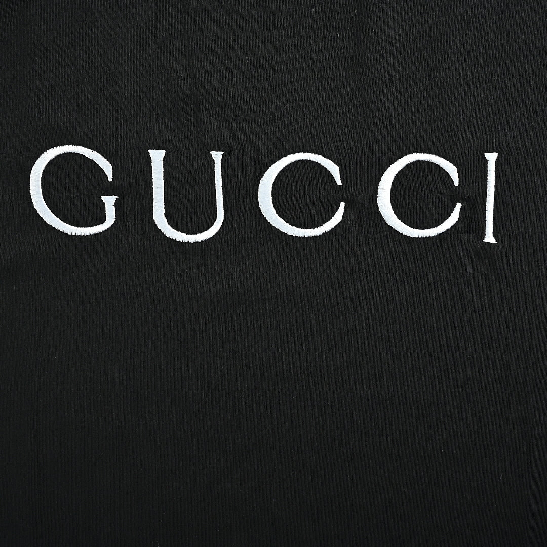 Gucci 2026 Dual-Logo Embroidered T-Shirt — Black | Made in Italy