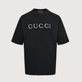 Gucci 2026 Dual-Logo Embroidered T-Shirt — Black | Made in Italy