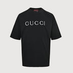 Gucci 2026 Dual-Logo Embroidered T-Shirt — Black | Made in Italy