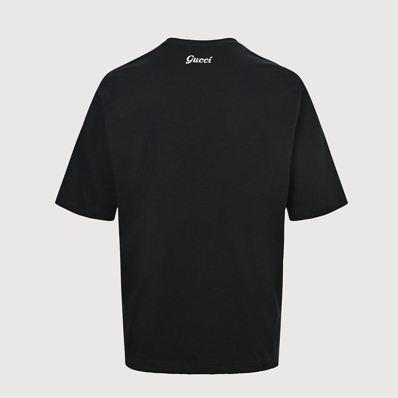 Gucci 2026 Dual-Logo Embroidered T-Shirt — Black | Made in Italy