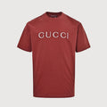 Gucci 2026 Dual-Logo Embroidered T-Shirt — Burgundy | Made in Italy