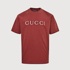 Gucci 2026 Dual-Logo Embroidered T-Shirt — Burgundy | Made in Italy