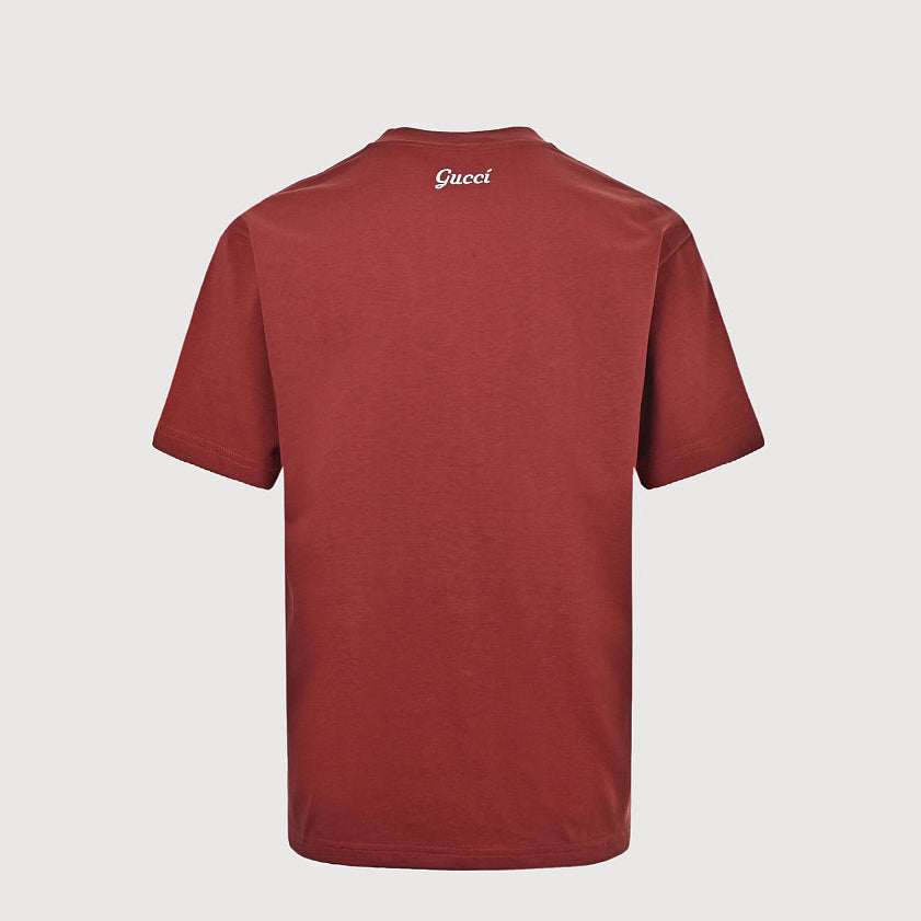 Gucci 2026 Dual-Logo Embroidered T-Shirt — Burgundy | Made in Italy