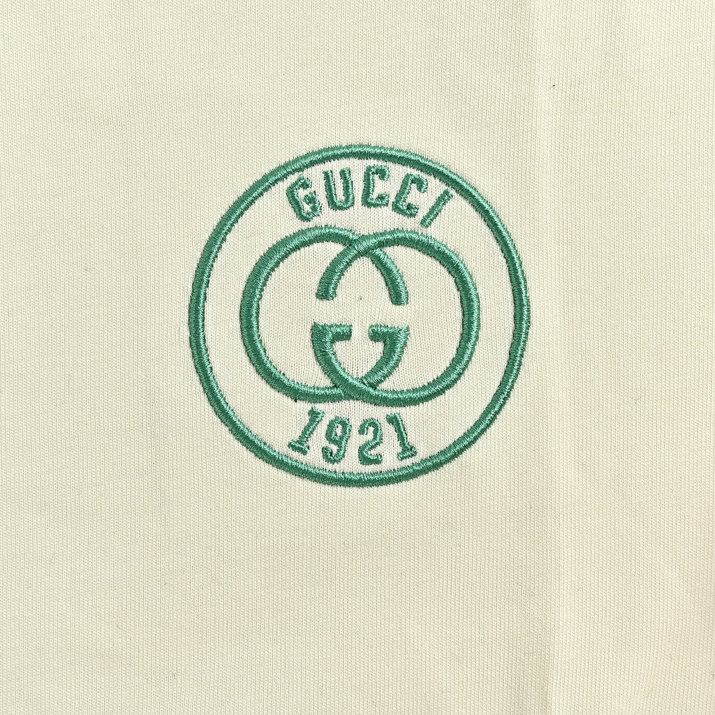 Gucci 2026 GG 1921 Crest Embroidered T-Shirt — Ivory | Made in Italy