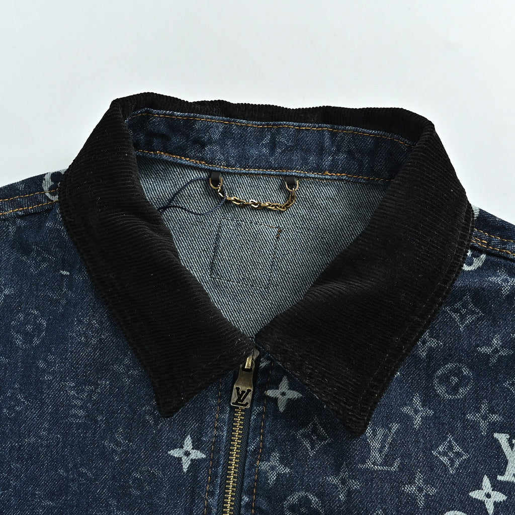 LOUIS VUITTON Monogram Denim Zip Jacket with Corduroy Collar