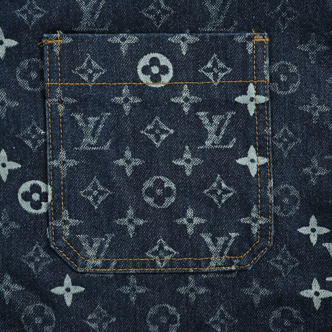 LOUIS VUITTON Monogram Denim Zip Jacket with Corduroy Collar