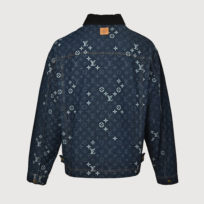 LOUIS VUITTON Monogram Denim Zip Jacket with Corduroy Collar